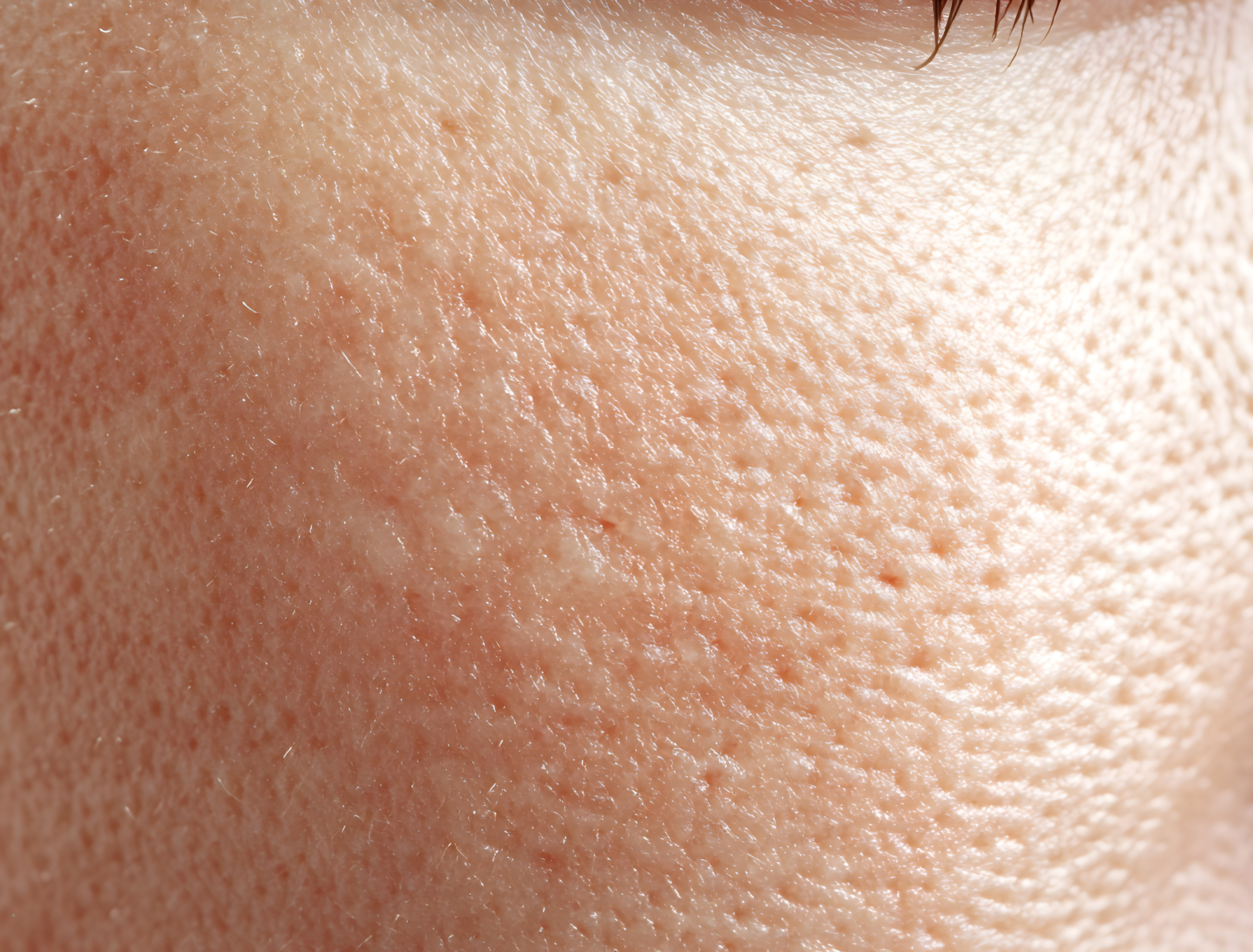 Close up of enlarged skin pores and texture